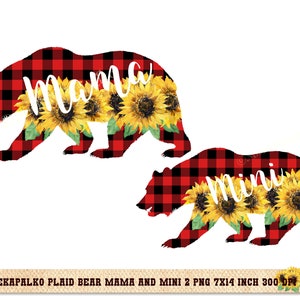 Descargar Día de las Madres Mamá Mini Oso Girasol Rojo Cuadros Bosque Sublimación Diseño Gráfico Papel Digital Clipart png DIY Camiseta Transferencia