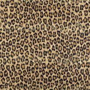 May include: A seamless pattern of brown and black leopard print. The background is a light brown with a subtle texture. The spots are black and are of varying sizes.