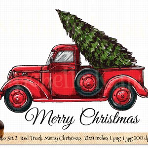 Download Vintage Red Truck Merry Christmas Sublimation Design Graphic Digital Paper Clipart png Crafting Card Label Boho T-Shirt Transfer