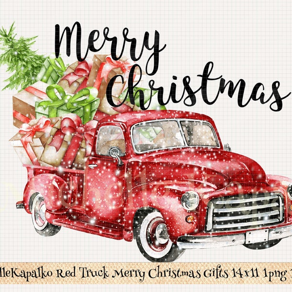 Download Vintage Red Truck Merry Christmas Sublimation Design Digital Paper Clipart png  Crafting Card Label Boho Boutique T-Shirt Transfer