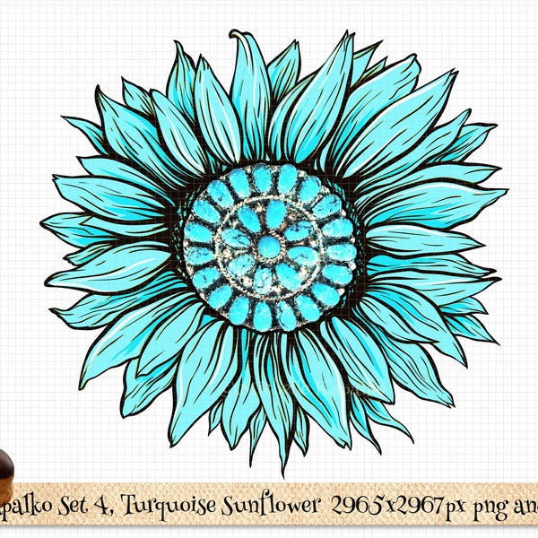 Download Vintage Western Teal Turquoise Sunflower Fall Sublimation Design Graphic Digital Paper Clipart png Card Boutique T-Shirt Transfer