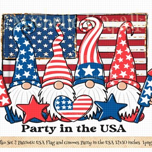 Téléchargez la fête rétro du 4 juillet aux États-Unis drapeau en détresse gnomes sublimation design graphique papier numérique clipart png transfert T-shirt 402