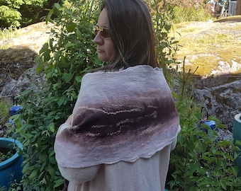 scarf, wet felting, felted scarf, merino wool, silk