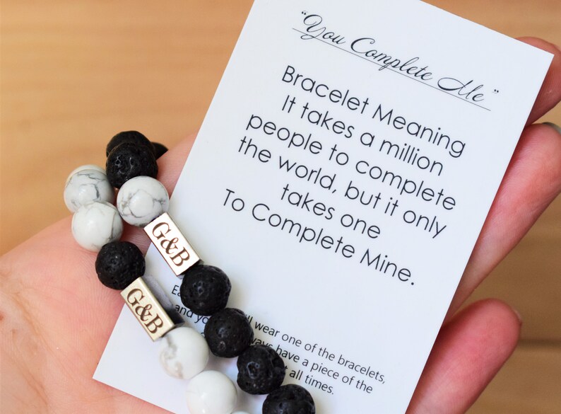 Black and white couple bracelet long distance relationship his Etsy