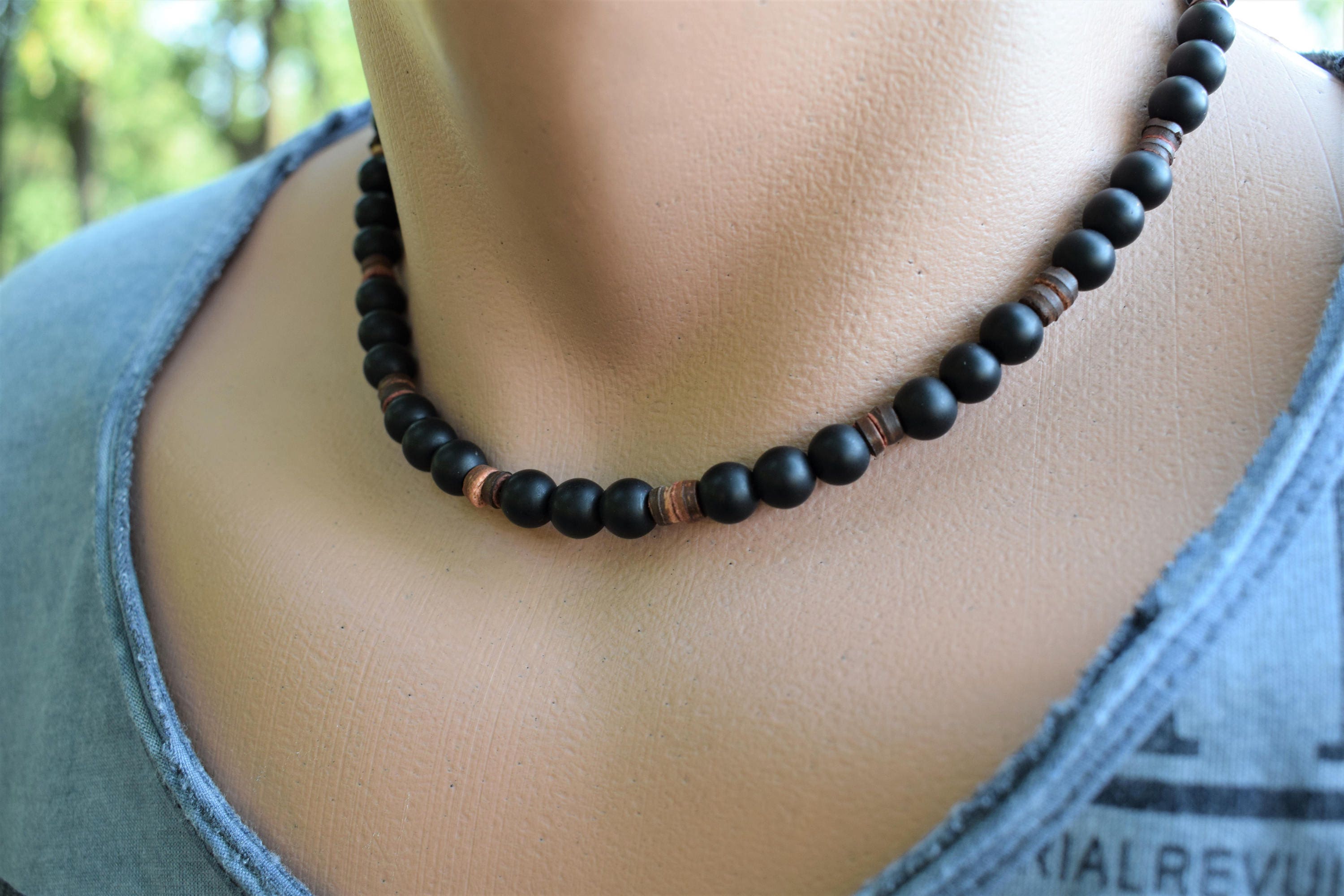 Mens bead necklace mens onyx necklace black necklace men surf Etsy