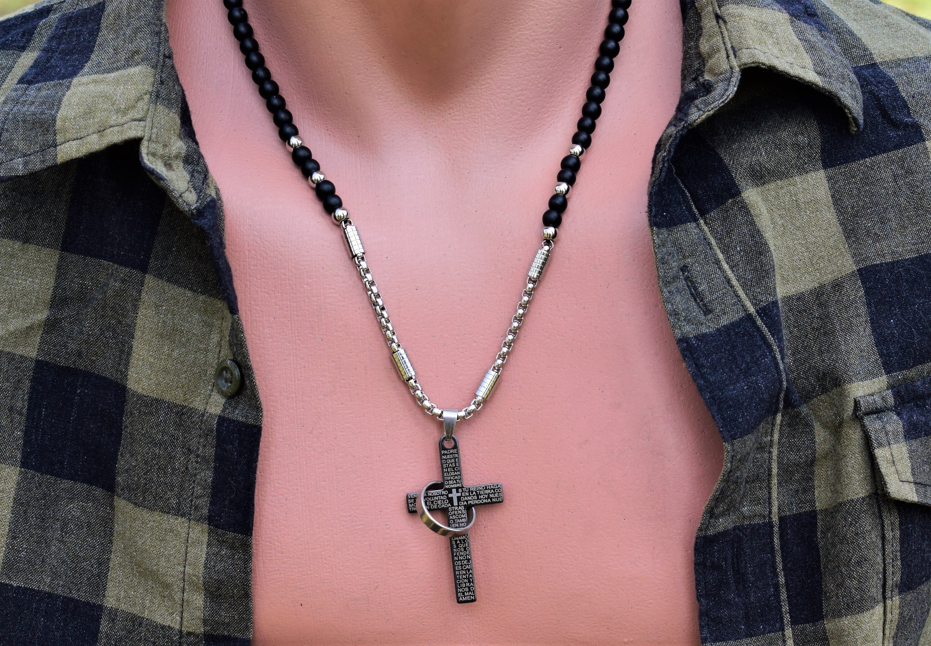 Black cross necklace black jewelry for men black cross pendant Etsy