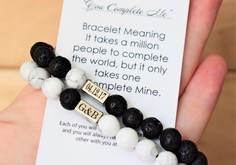 Black and white couple bracelet long distance relationship his Etsy