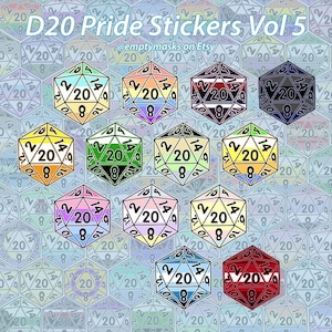 D20 LGBT+ Pride, D&D - Neopronouns, Xenogender, Genderpunk, Gendervoid, Maverique, Cassgender, Neutrois, Catgender, Genderfluff - Stickers