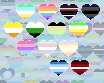 LGBT+ Pride Hearts - Neopronouns, Xenogender, Genderpunk, Gendervoid, Maverique, Cassgender, Neutrois, Catgender, Genderfluff - Stickers