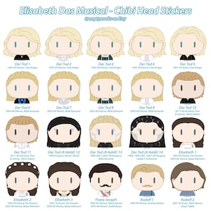 Elisabeth Das Musical - Der Tod / Death, Empress/Kaiserin Sissi, Crown Prince Rudolf, Emperor/Kaiser Franz Joseph - Chibi Head Stickers