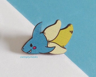 Banana Shark - Wooden Pin & Stickers