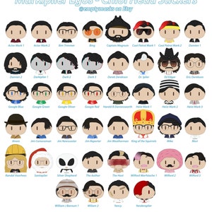 Markiplier Egos - Darkiplier, Wilford Warfstache, Yancy, Illinois, Google, Bing, Damien, The Host, Jim, Yandere - Chibi Head Stickers