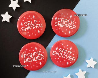 Fandom Shipping Button Badges - Self Shipper, Fanfic Reader, Yume Shipping