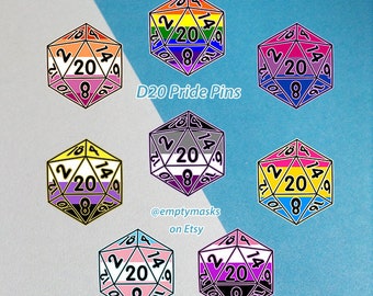 D20 LGBT+ Pride, D&D - Gay, Lesbian, Bi, Pan, Trans, Asexual, Non-Binary, Genderfluid - Wooden Pins