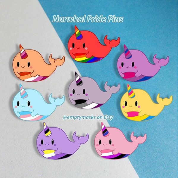 Narwhal LGBT+ Pride - Gay, Lesbian, Bi, Pan, Trans, Asexual, Non-Binary, Genderfluid - Wooden Pins