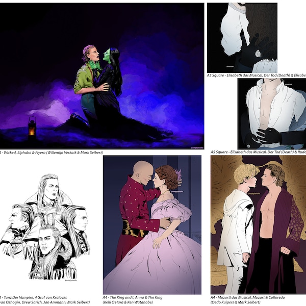 More Musical Prints - Wicked, Tanz Der Vampire, Elisabeth das Musical, Mozart das Musical, The King and I - A4 + A5 Posters