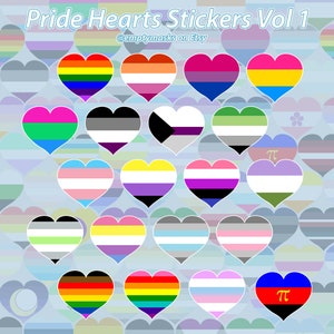 LGBT+ Pride Hearts - Gay, Lesbian, Bisexual, Pansexual, Transgender, Asexual, Non-Binary, Genderfluid, Demisexual, Aromantic - Stickers