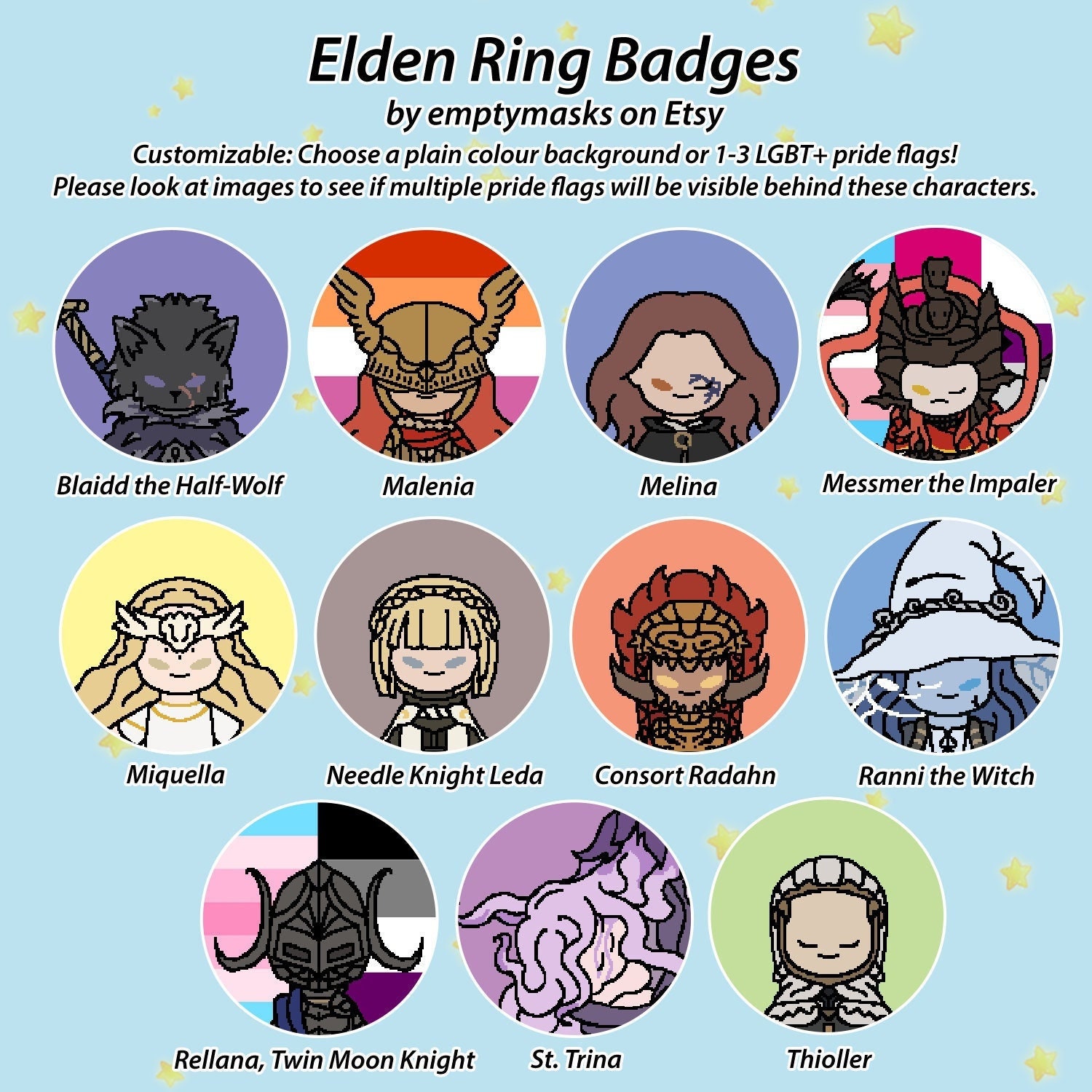 Elden Ring 45mm Badges - Blaidd, Malenia, Melina, Messmer