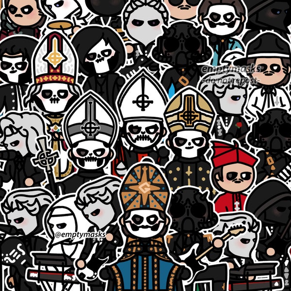 Ghost Chibi Stickers - Papa Emeritus, Primo, Secondo, Terzo, Cardinal Copia, Nihil, Nameless Ghouls, Alpha, Omega, Dewdrop, Aether, Swiss