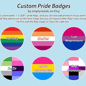 Cutom Pride Pin Badge - LGBT+ Gay, Lesbian, Bisexual, Pansexual, Transgender, Asexual, Non-Binary, Genderfluid, Demisexual, Aromantic