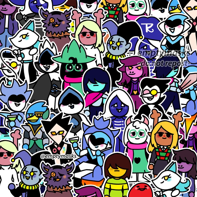 deltarune Chibi Stickers - Kris, Susie, Ralsei, Lancer, Noelle, Rouxls Kaard, Jevil, Queen, Spamton, King, Seam, Berdly, Swatch 