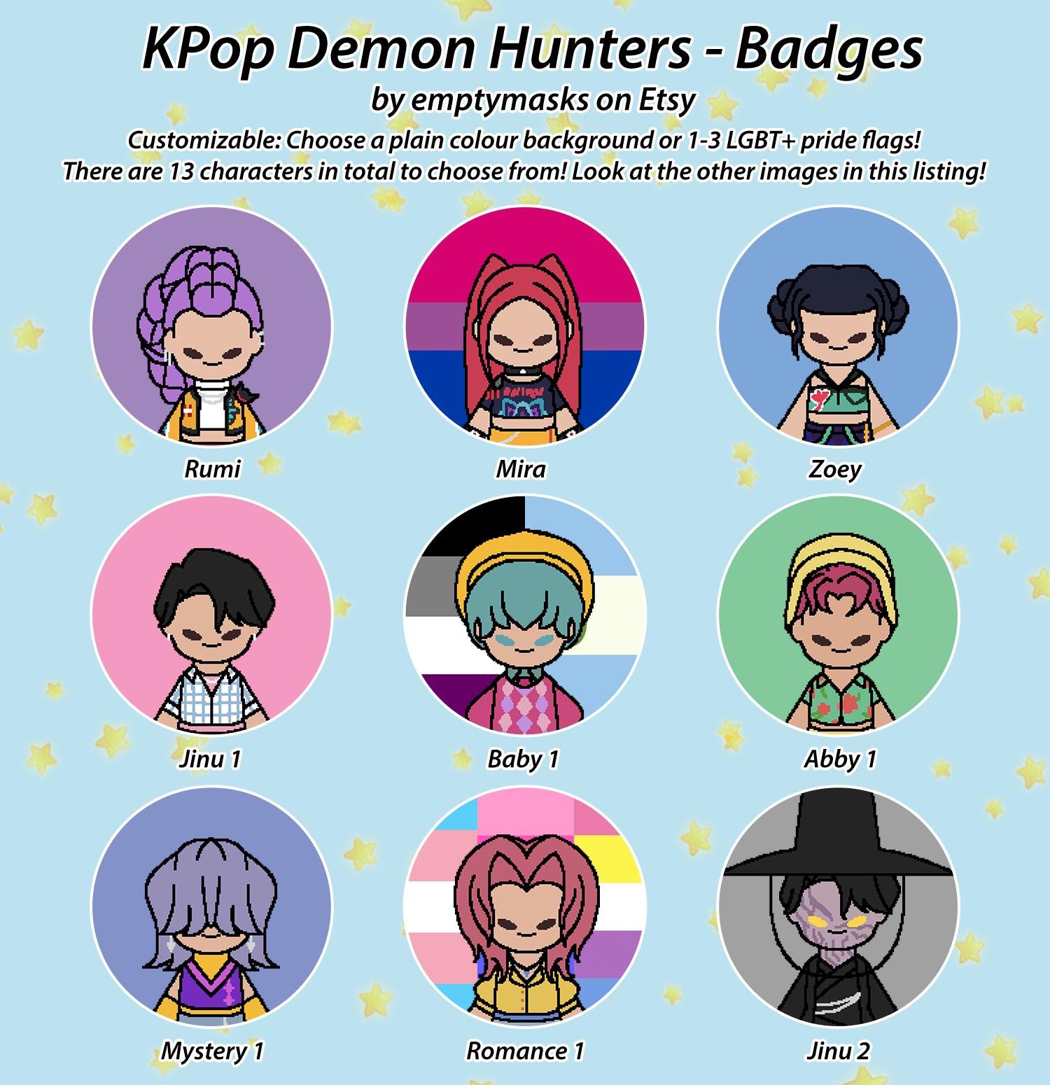 KPop Demon Hunters Badges - Hunter/x, Saja Boys, Rumi, Mira, Zoey