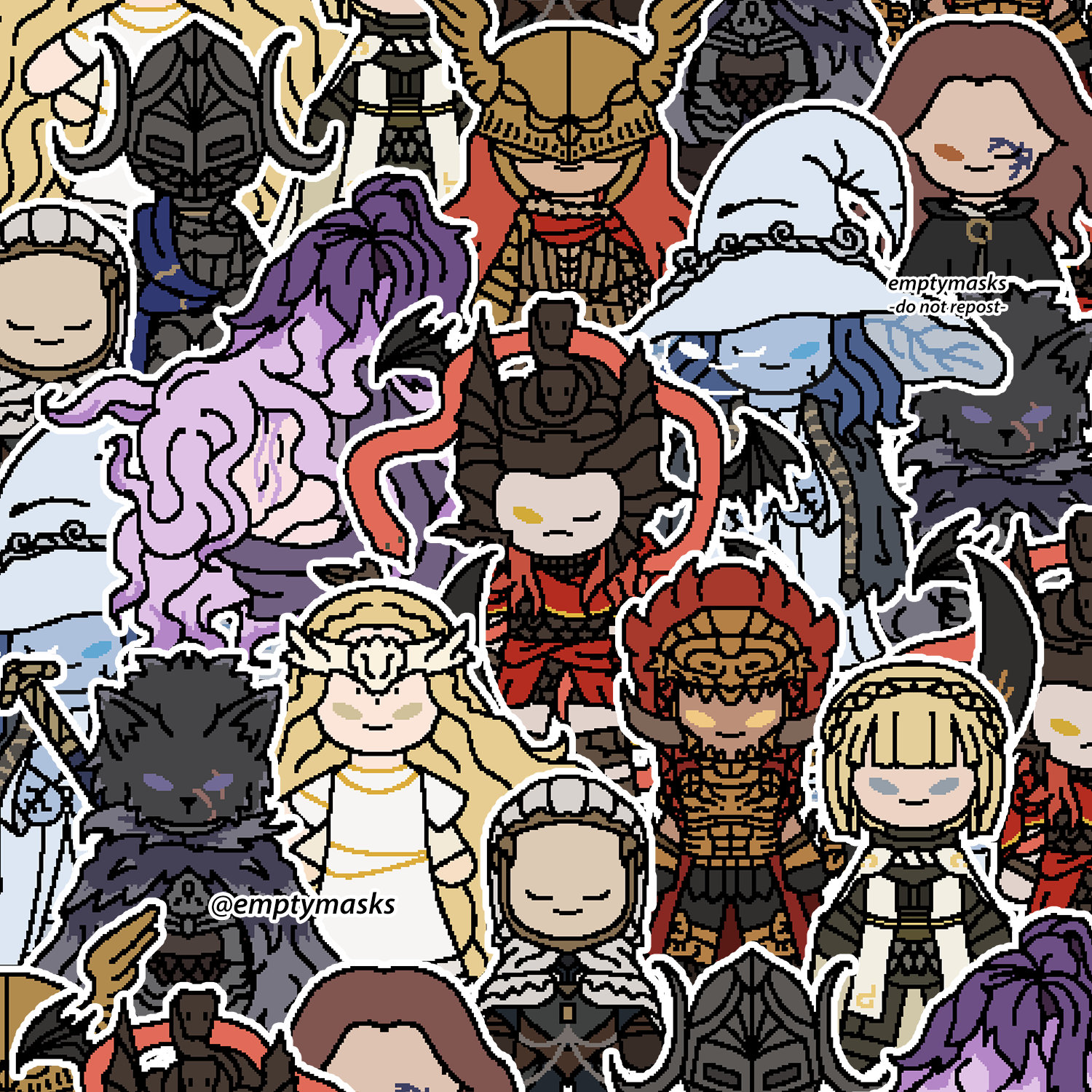 Elden Ring Pixel Chibi Stickers - Blaidd, Malenia, Melina, Messmer