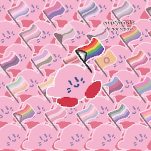 Pixel Pride Kirby Stickers - Gay, Lesbian, Bisexual, Pansexual, Transgender, Non-Binary, Asexual, Aromantic, Intersex, Demisexual, Agender