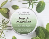 Natural Clay Face Mask Tin- Detox, Peppermint, Rosemary, Seaweed, Green Tea, Cruelty Free, Vegan, Handmade, Organic, Plastic Free Zero Waste
