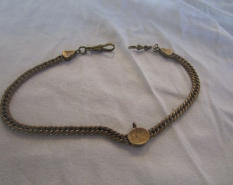 19th C Antique Victorian Pocket Watch Chain with Engraved Slide