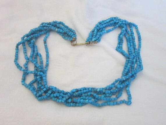 Vintage 7 Strand Turquoise Stone Beaded Necklace - image 1