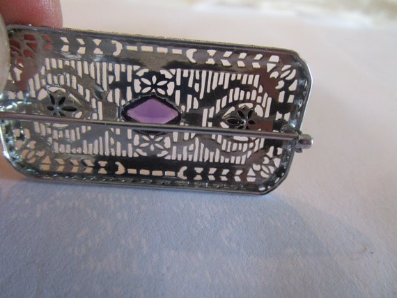 Antique Fancy Filigree Brooch with Amethyst & Qua… - image 4