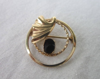 Antique Gold Filled & Black Onyx Circle Brooch