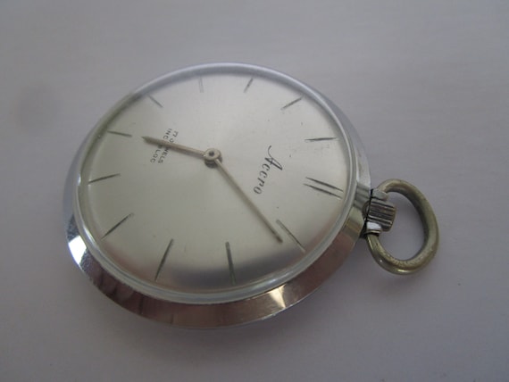 Vtg Swiss Made Accro Pocket Watch Retro Chrome - image 2