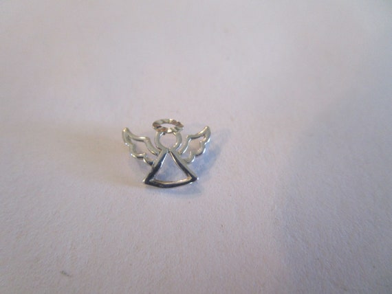 Vtg 10K White Gold Winged Angel with Halo Pendant - image 1
