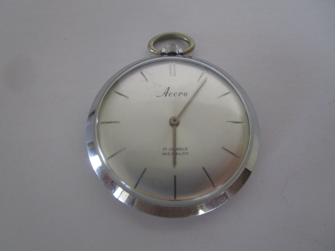Vtg Swiss Made Accro Pocket Watch Retro Chrome