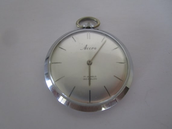 Vtg Swiss Made Accro Pocket Watch Retro Chrome - image 1