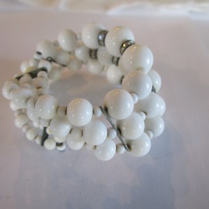 Antique Milk Glass Beaded Bracelet with Rhinestones