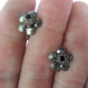 Antique Sterling Silver Petite Flower Screw Back Earrings