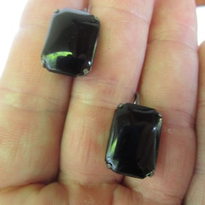 Antique Sterling Silver & Black Onyx Screw Back Earrings