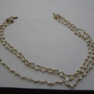 Gold Filled Triple Strand Beaded Necklace with Seed Pearls & Faceted Crystal Beads