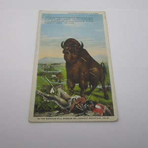 Antique Western Postcard Chief Lone Bear & Buffalo &quot; The Victor &quot; Buffalo Bill Cody