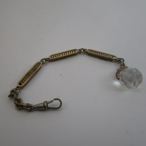 Antique Unique Pocket Watch Chain with Faceted Crystal Ball Fob