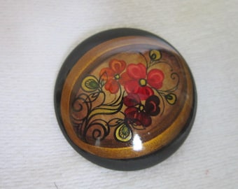 Hand Painted Olive Wood Peace Brooch Jerusalem Artist Signed Beautiful Must see