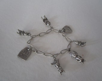 Antique Silver  OldMexican god Charm Bracelet