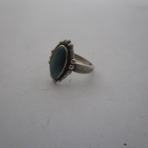 Old Pawn Native American Artist Signed Sterling Silver & Turquoise Ring