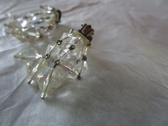 Antique West German Clear Cut Crystal Beaded Clip… - image 2