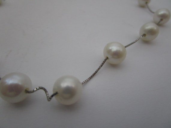 Vintage 14K White Gold & Real Pearl Beaded Neckla… - image 2