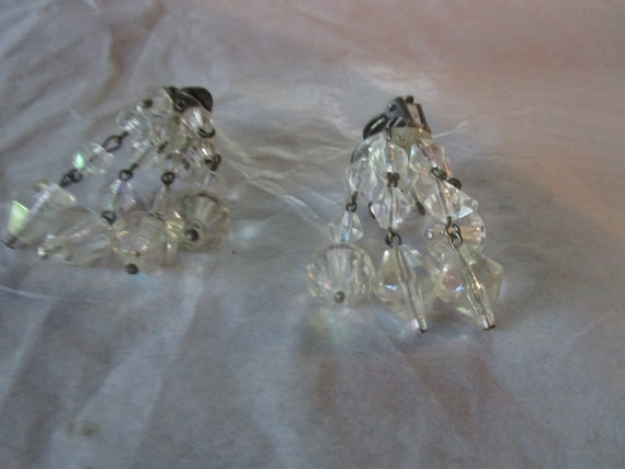 Antique West German Clear Cut Crystal Beaded Clip… - image 1