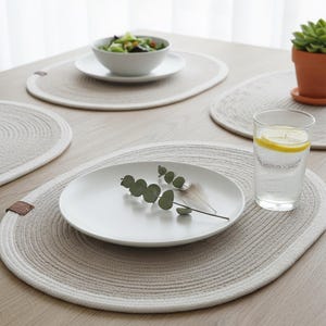 Rope Placemat Set, Plate Coaster, Boho Table Decor, Placemats Set of 6 pcs, Elegant Set, Oval Cotton Rope Placemat and Cutlery Holder Set